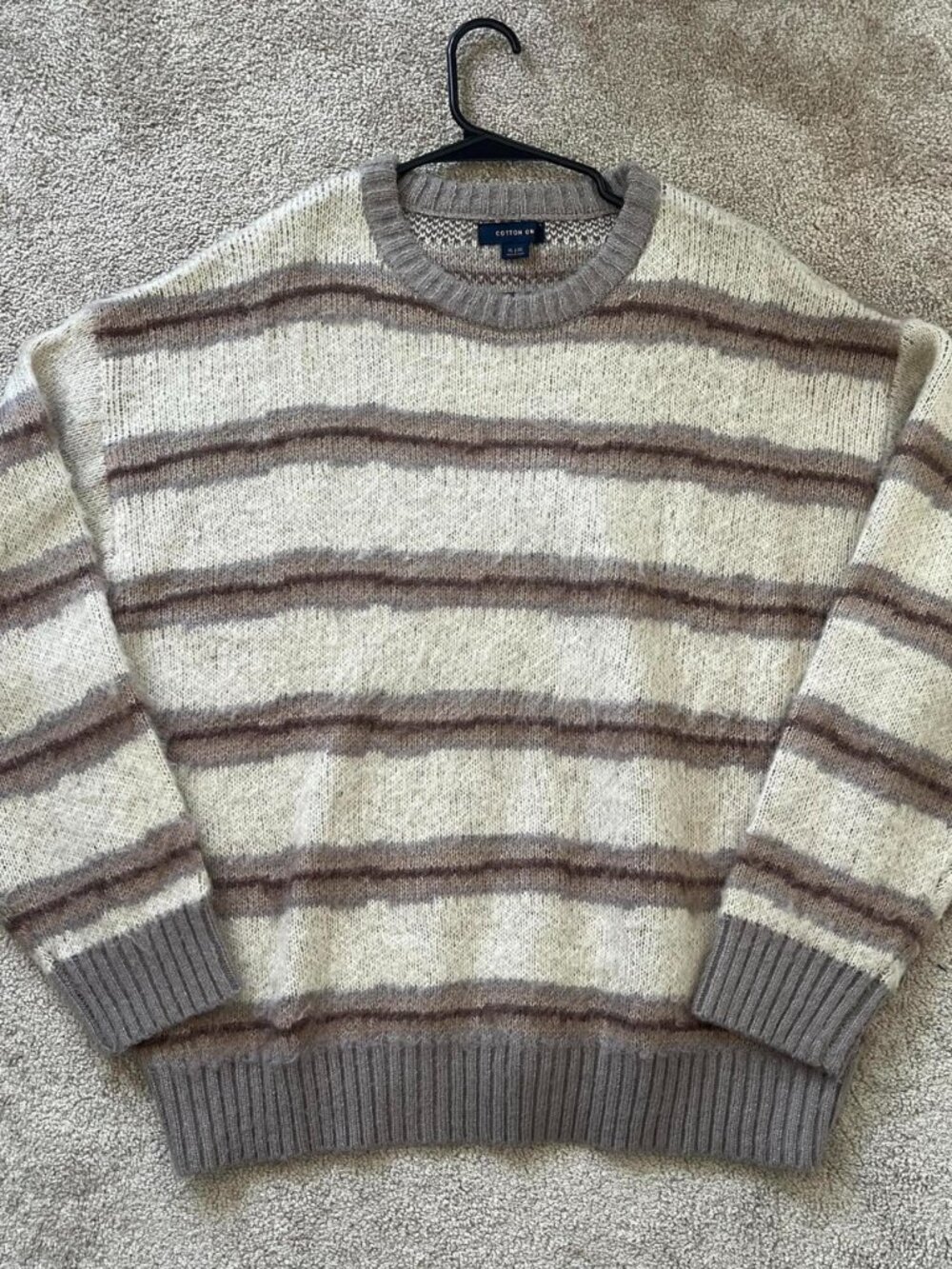 XL Cotton On Striped Knit Crewneck Sweater Beige Taupe Oversized
